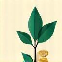Illustration of a thriving plant growing from coins, symbolizing start-up investment and growth.